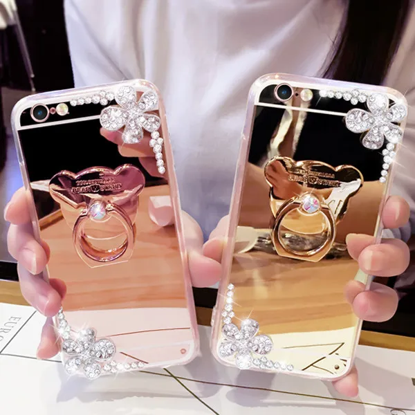 Для IPhone 7 Plus для X XS MAX XR 8 роскошный мягкий зеркальный чехол с кольцом 360 6 6S 5|Бамперы| |
