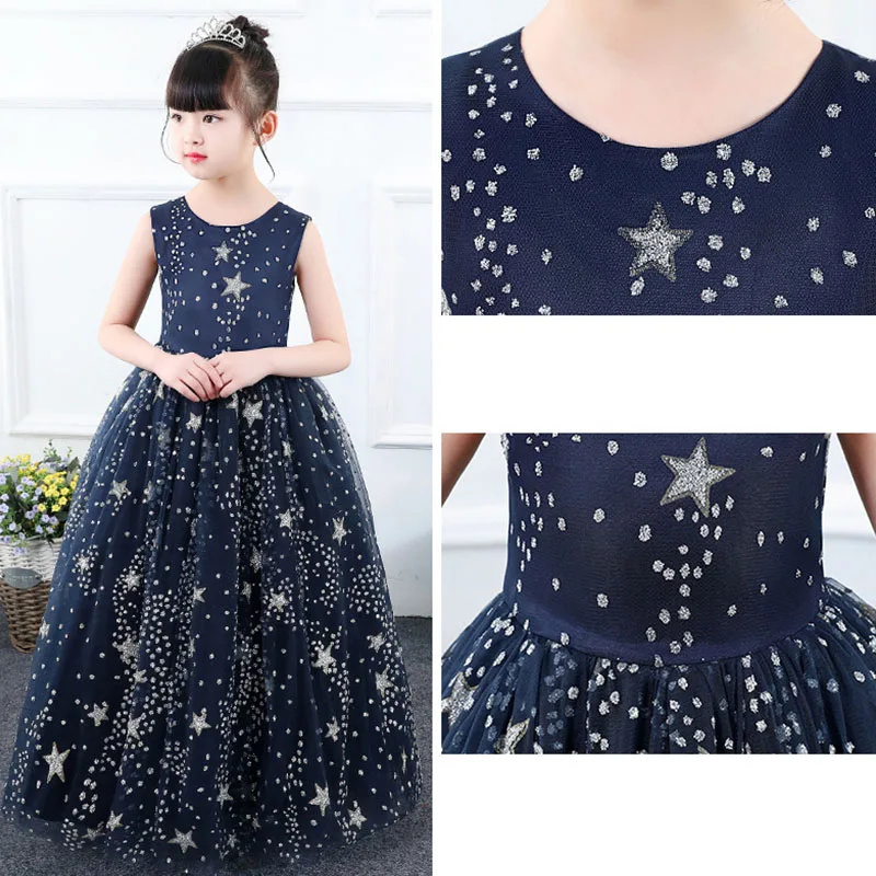Cielarko Formal Girls Long Dress Sequin Star Princess Evening Dresses Pageant Kids Party Ball Gown Children Vintage Frock 3-13Y | Детская
