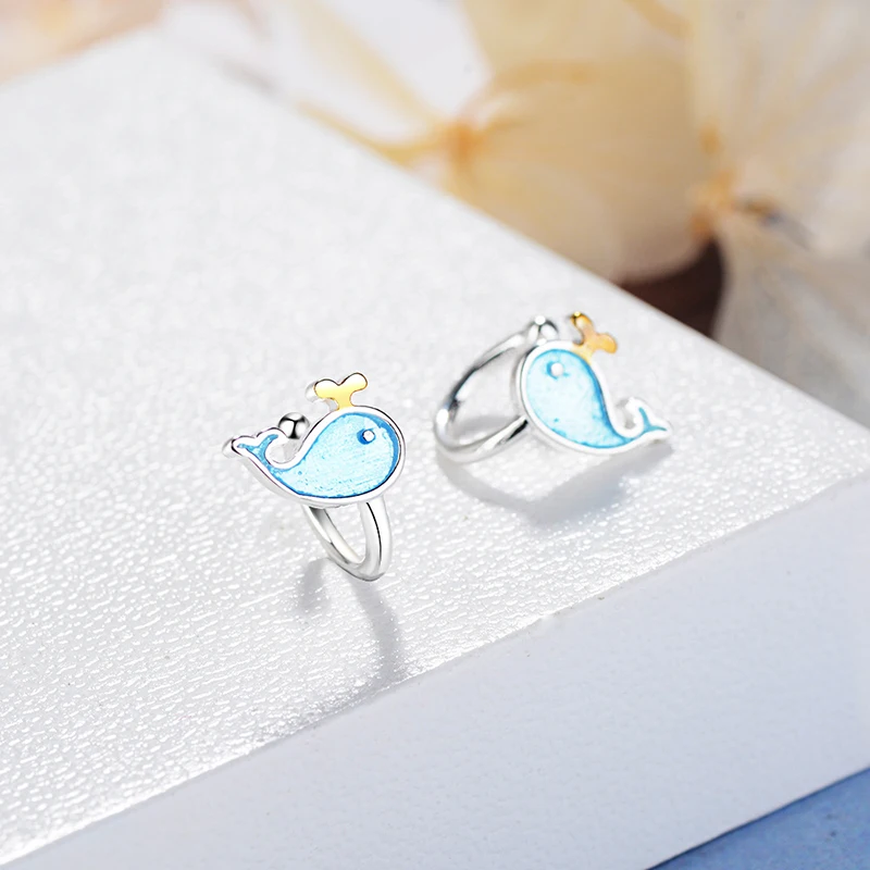 

MEYRROYU 925 Sterling Silver Korean Version of The Blue Little Whale Ear Clip Ladies Earrings Girl Birthday Gift Jewelry