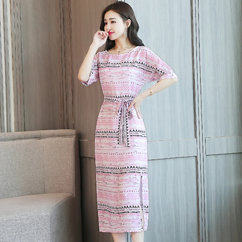 Платье женское шифоновое в полоску приталенное офисное платье макси с