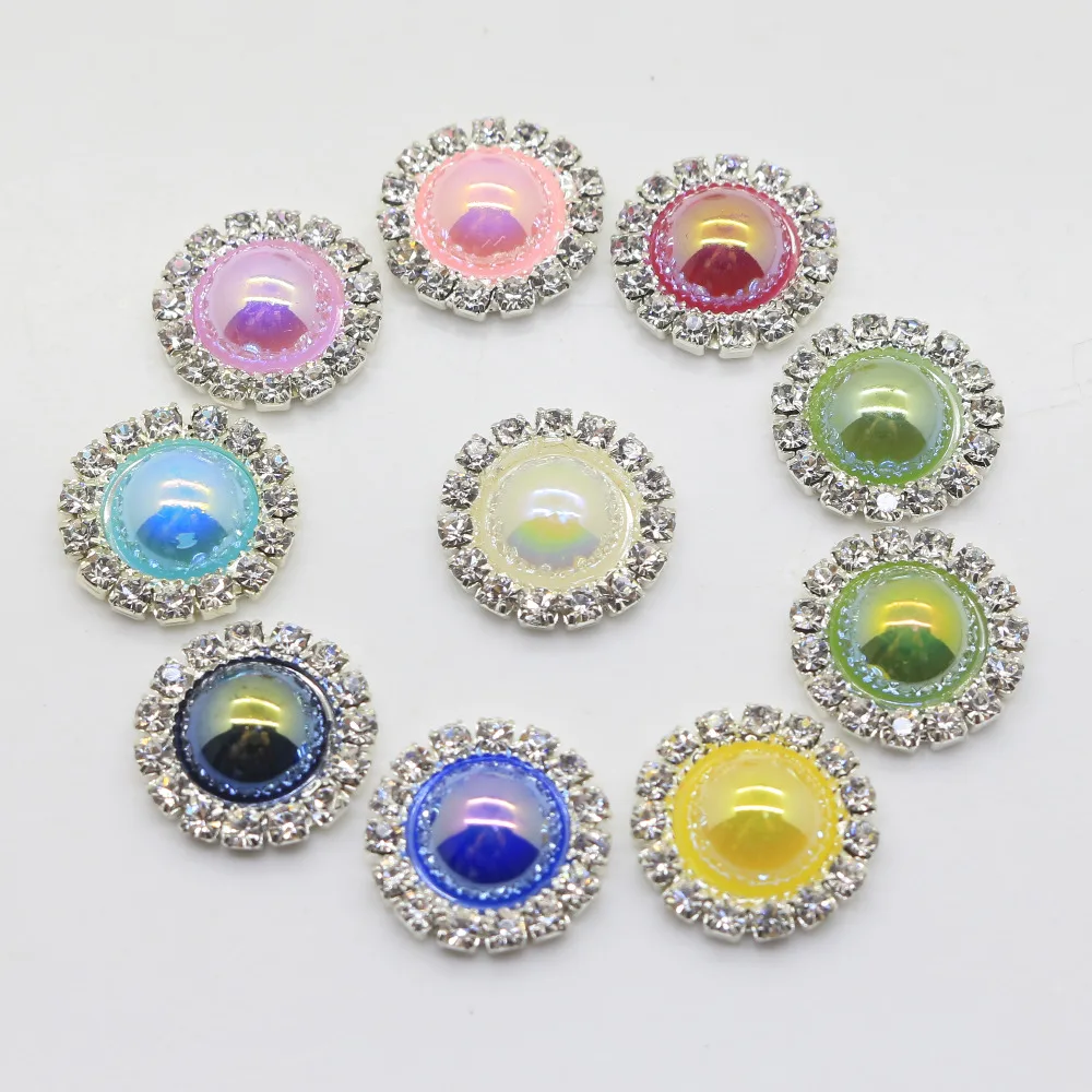 Новые яркие жемчужные пуговицы со стразами 10 шт. 16 мм цвета AB латунные для одежды