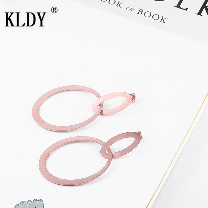 KLDY Rose Gold/Gold Color Big Round Earrings double circle drop stainless steel Simple For Women Accessories Jewelry | Украшения и