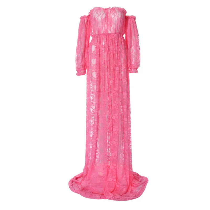 Hot pink Одежда telotuny для беременных, кружевное платье для беременных, платье со шлейфом, сексуальное платье для фотосессии с открытыми плечами, длинное платье JU 19 - Цвет: Hot pink