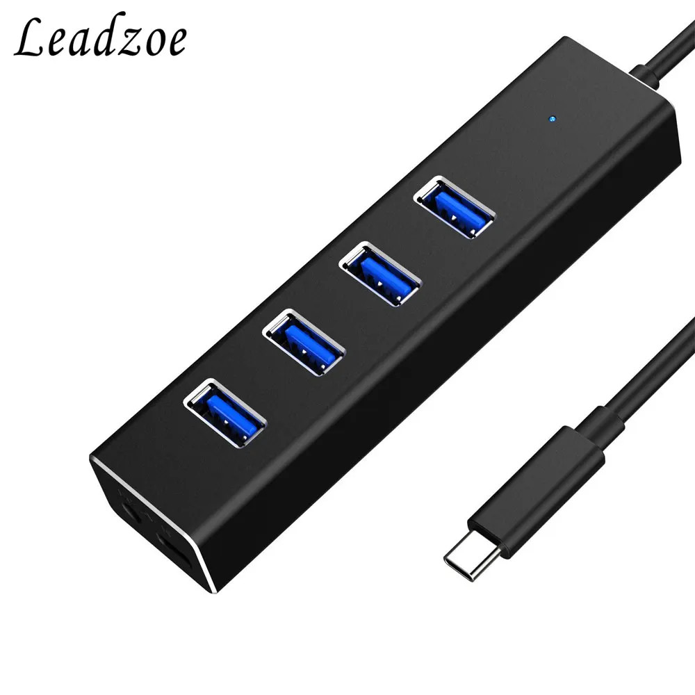 USB C Hub Leadzoe алюминиевый 4 портовый концентратор Type w/Встроенный кабель и