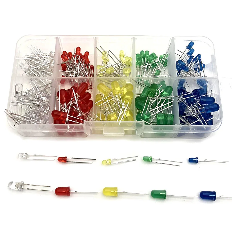 200pcs/box 3MM + 5MM in the Sets Kit Mixed 5 Color : F3 F5 White / Green Red Blue Yellow LED light emitting diode turn DIP | Лампы и