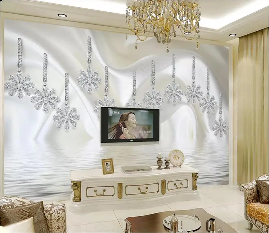 Обои на заказ, 3d фрески, алмаз, шелк, вода, узор, роскошные украшения, ТВ фон, стены, гостиная, спальня, обои