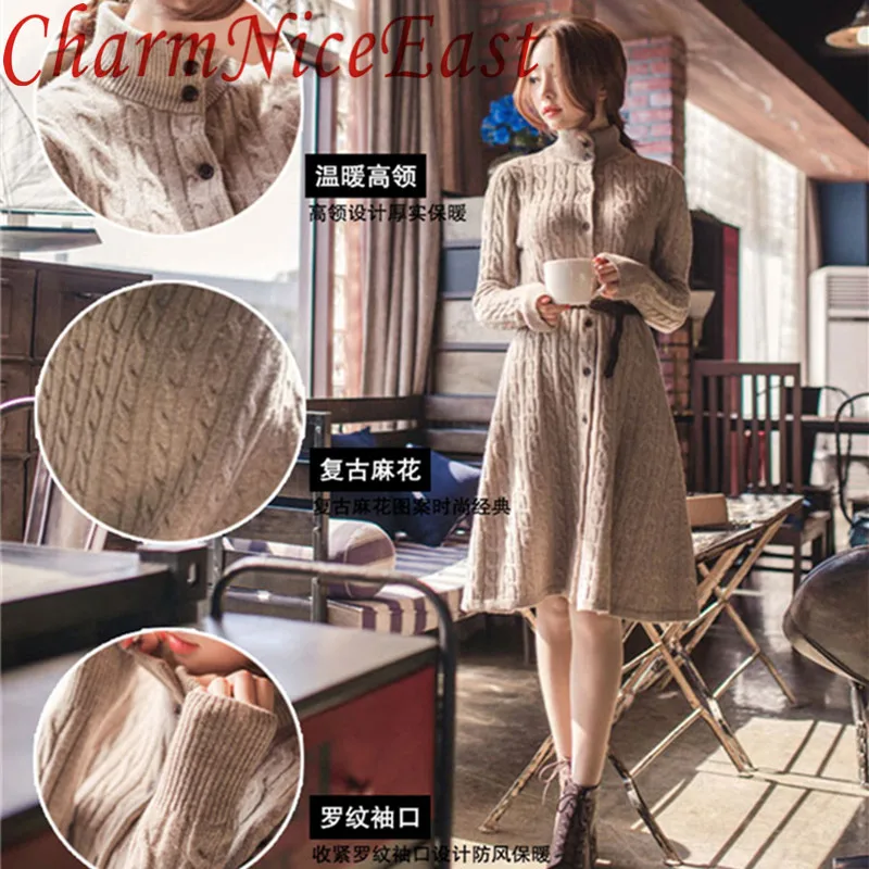 2018 кашемировое платье-свитер корейское винтажное тонкое трикотажное с длинным