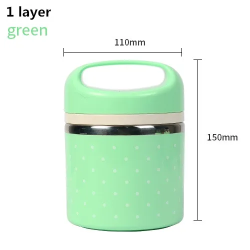 green 1 layer DUOLVQI портативный милый мини-термоконтейнер из нержавеющей стали для еды для детей, для пикника, Bento Box, герметичный контейнер для хранения продуктов питания - Цвет: green 1 layer
