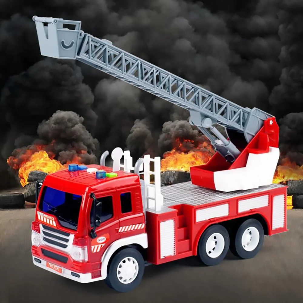 2pcs Literal Fire Truck Toys Set 1/16 Scale Fighting Car Educational Traffic Toys for Children Inertial Truck Toys For Baby Kids