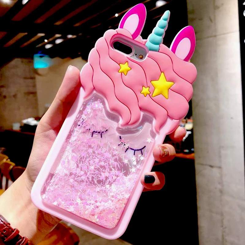 3D Cartoon Pink Quicksand Unicorn Soft Silicone Liquid Stars Case for Iphone 7 Plus 8 6 6S plus 5 S 5S SE XS Max XR X Phone |