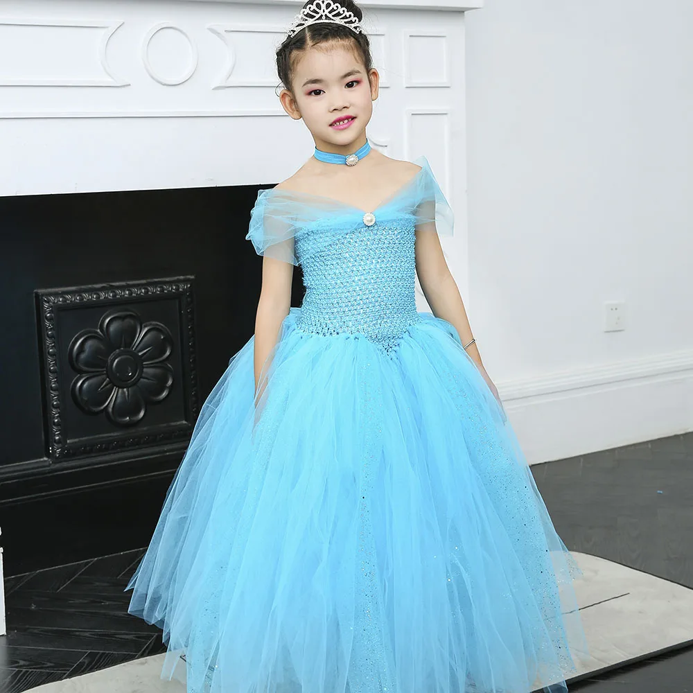 Блестящее Тюлевое платье-пачка принцессы Синее платье Элегантное в пол без