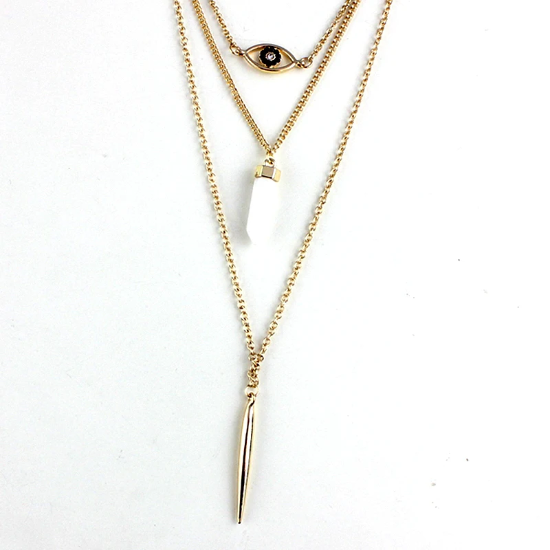 

Punk Multilayer Bullet Natural Stone Necklace For Women 2016 Summer Choker Necklaces Pendants SNE160073