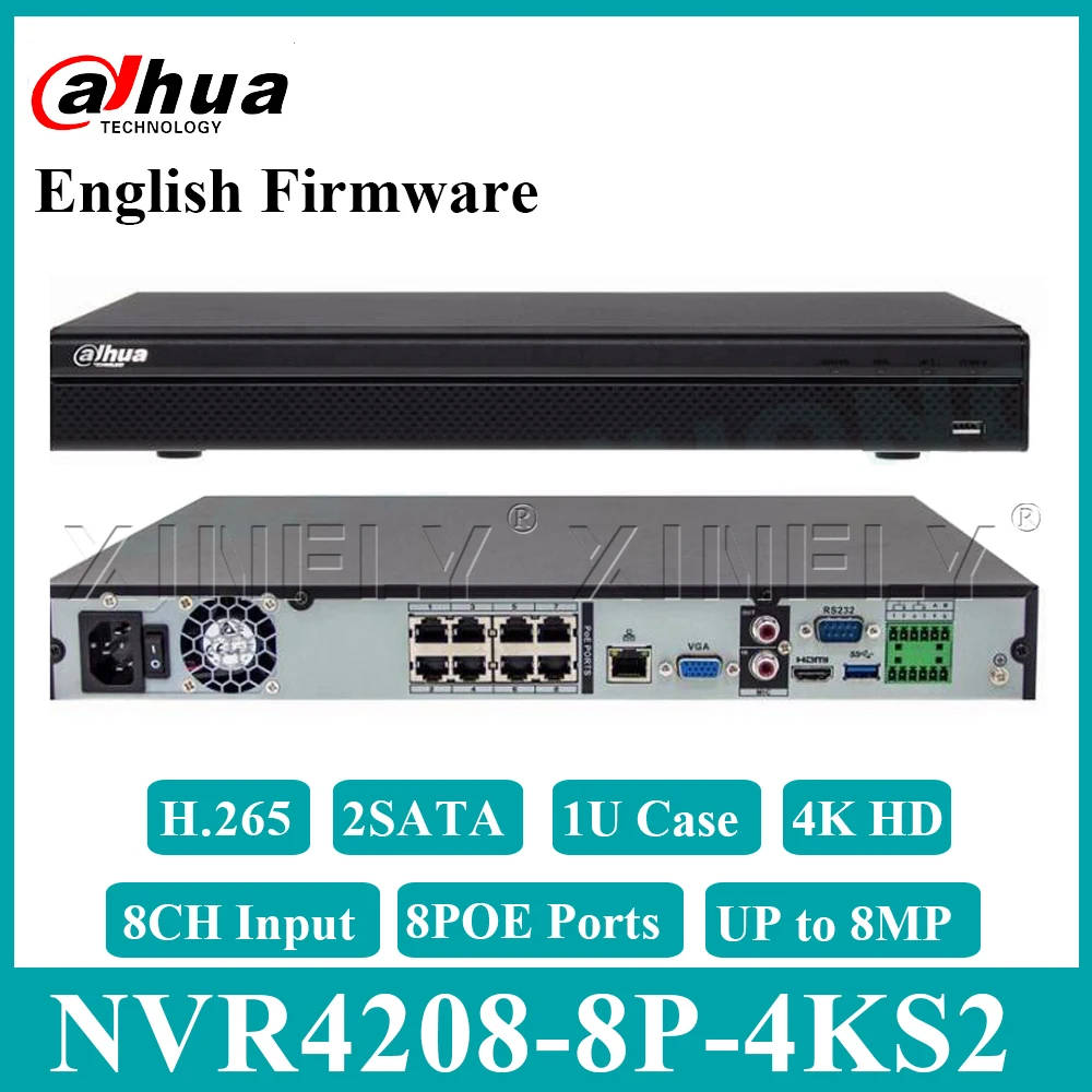 Оригинальный видеорегистратор Dahua сетевой с логотипом 8 каналов 1U 8POE 4K H.265 Lite 2SATA