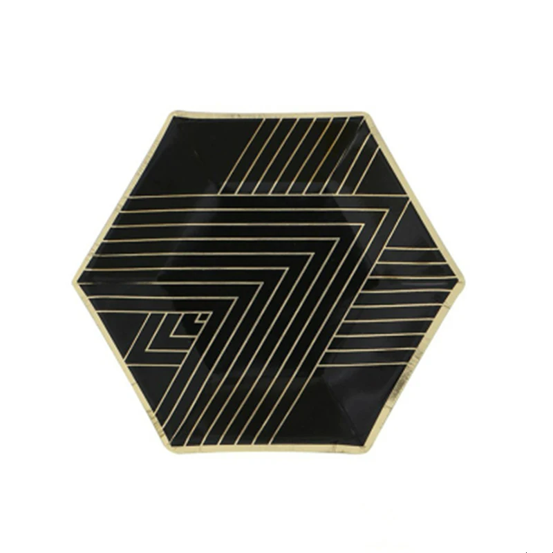 Chevron Black 16 шт 7 inch/18 см Бумага пластин Фольга Золотая, серебряная край яркие тарелки вечерние Декоративная посуда на день рождения для свадьбы или «нулевого дня рождения» вечерние Декор - Цвет: Chevron Black