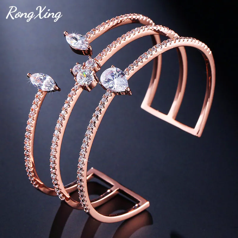 Rongxing Роскошный белый циркон браслет Браслеты для Для женщин Винтаж золото/серебро/rose gold filled CZ браслет Модные украшения fsbp162