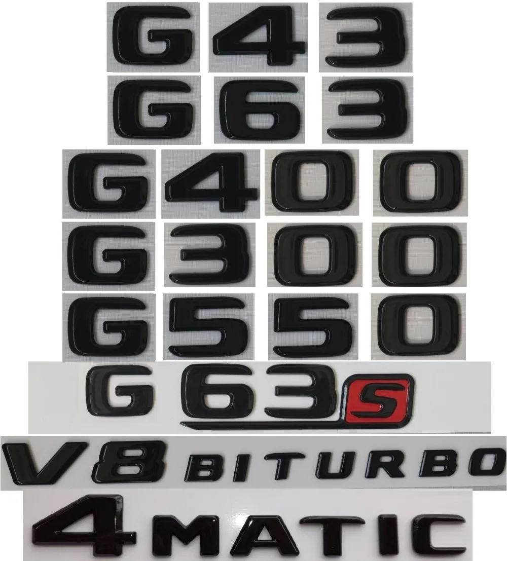 Глянцевые черные эмблемы для багажника Mercedes Benz G43 G63 G500 4matic AMG G550 V8 BITURBO 17 19|Эмблемы|