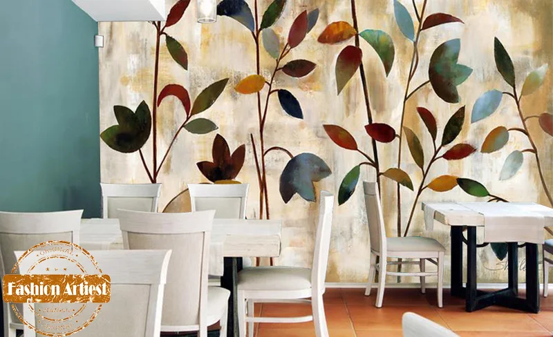 Custom wood peace autumn tree wallpaper mural color leaves oil painting tv sofa bedroom living room cafe bar restaurant | Обустройство