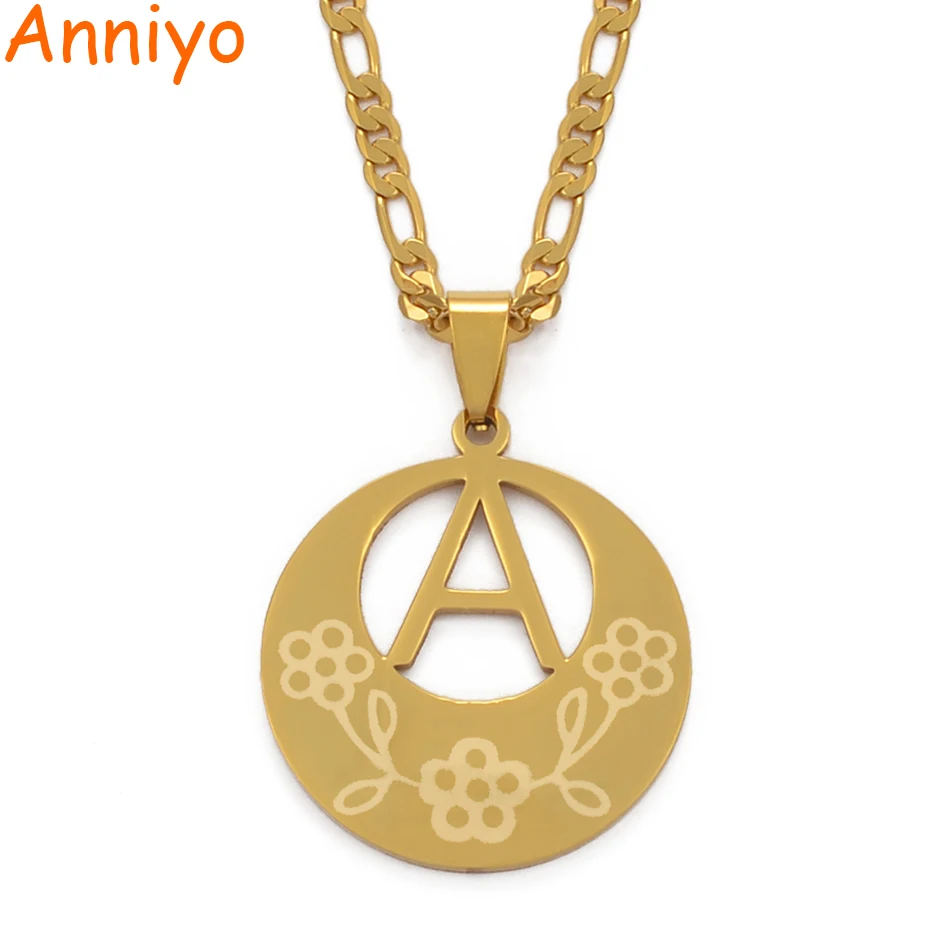 Anniyo (от A до Z) 3 см письмо кулон ожерелья для женщин мужчин золотой цвет цепочка с