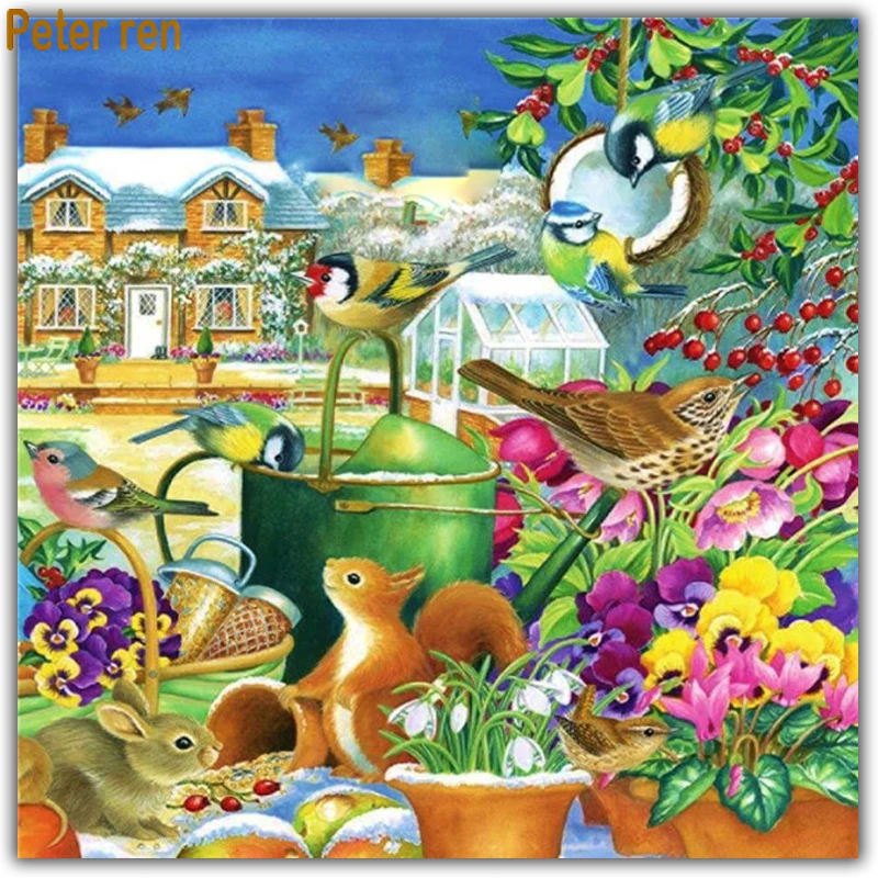 

Diamond painting animal cross stitch Square\Round icon diamond mosaic squirrel Full Diamond embroidery "Garden house bird beast"