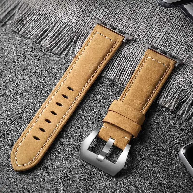 Silver-Light Yellow STJ ремешок для часов из воловьей кожи ручной работы для Apple Watch 42 мм 38 мм и Apple Watch Series 4 3 2 1 ремешок для iWatch 44 мм 40 мм браслет - Цвет ремешка: Silver-Light Yellow