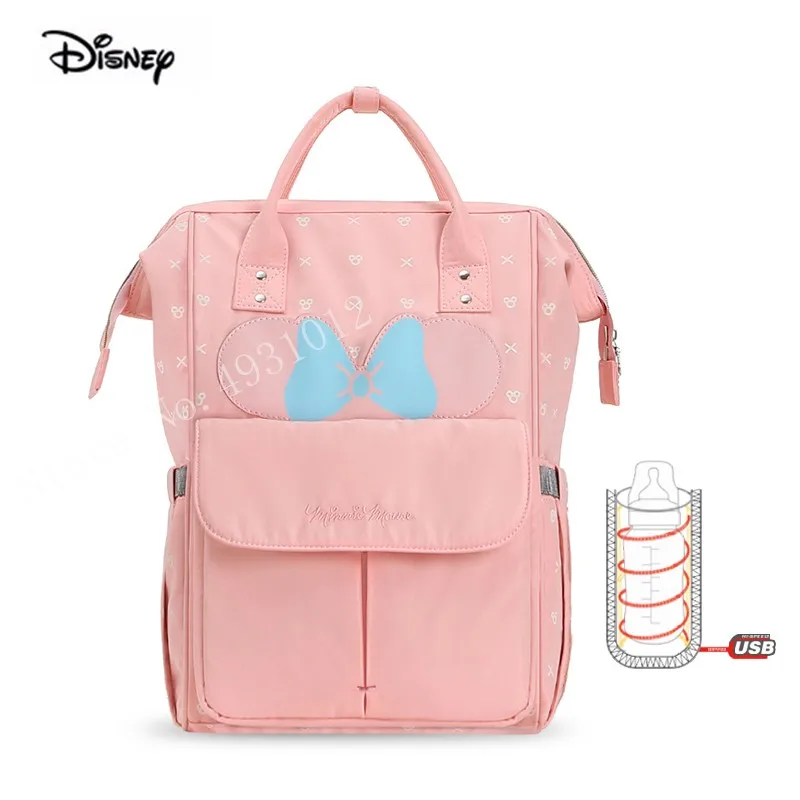 Disney Мумия сумка для женщин Многофункциональный подгузник ребенок USB бутылка изоляция мешок для беременных большой емкости пеленки рюкзак розовый - Цвет: Minnie 2