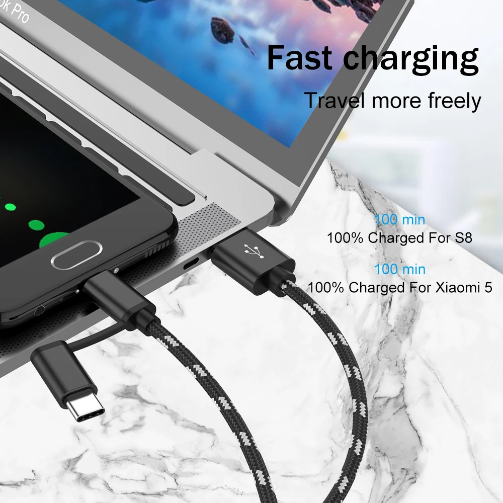 1 м usb type C Micro USB 2 в 1 кабель для быстрой зарядки для Xiaomi huawei samsung S9 Nokia sony Oukitel кабели для зарядки мобильных телефонов