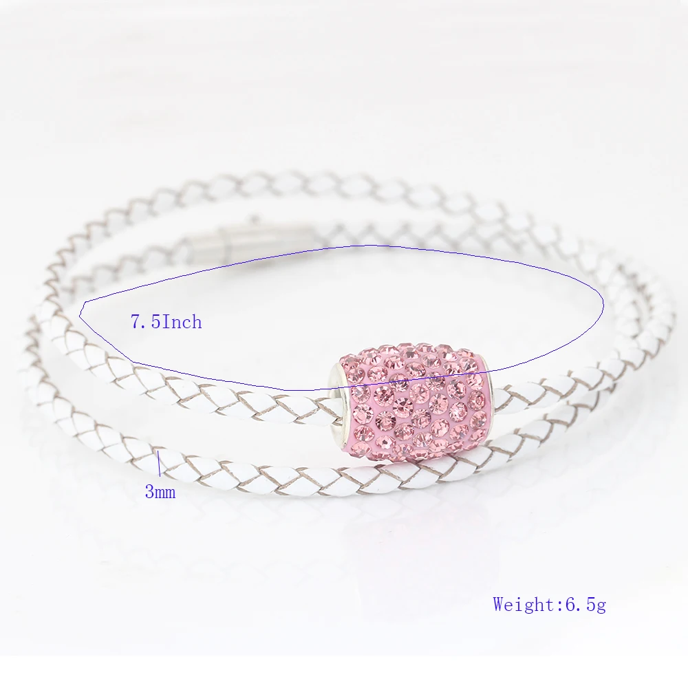 Длинный плетеный кожаный браслет двухслойный черный и белый с бусинами