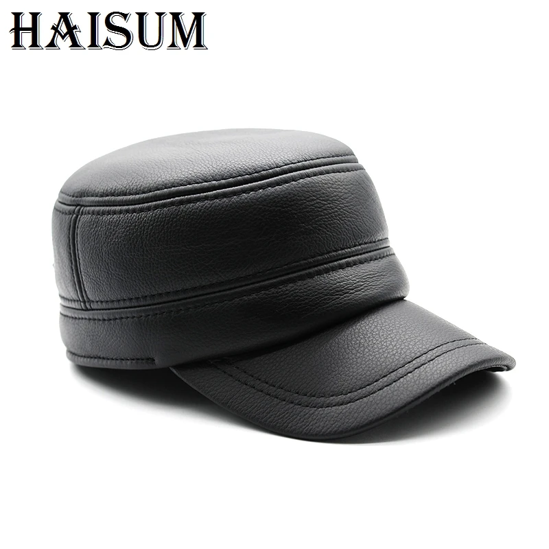 2018 зимняя мужская тёплая шапка из натуральной кожи бейсбольная кепка с ушками