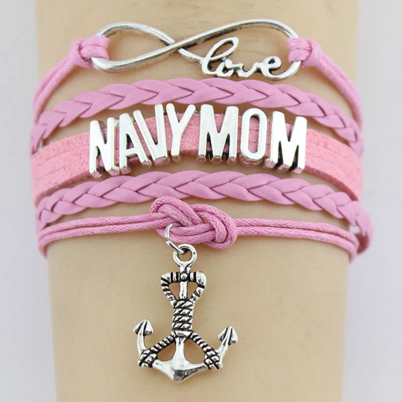 Браслет Infinity Love Navy Mom кожаный плетеный браслет ручной работы с якорем на заказ для