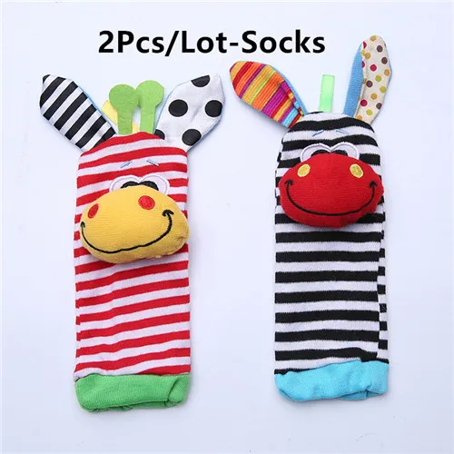 2Pcs Socks Newborn Baby Toy Baby Rattles Toys Animal Socks Wrist Strap with Rattle Baby Foot Socks Wrist Strap Cartoon Educational Toys - Цвет: 2Pcs Socks