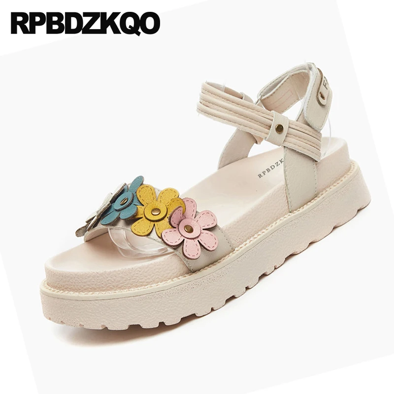 день отдыха Flatform милый женщины хороший каваи дамы бежевый Slingback открытый носок