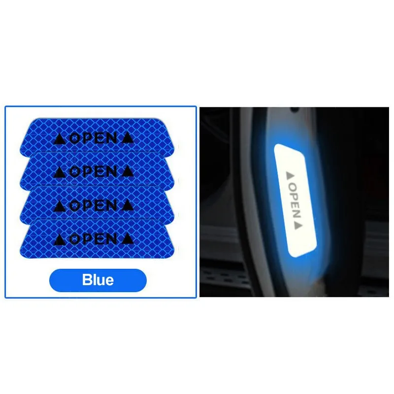 Blue 4 шт. Предупреждение ющие светоотражающие наклейки для открытой двери, открытые наклейки, сильные Светоотражающие Предупреждение ющие наклейки для автомобильной двери, декоративные наклейки - Название цвета: Blue