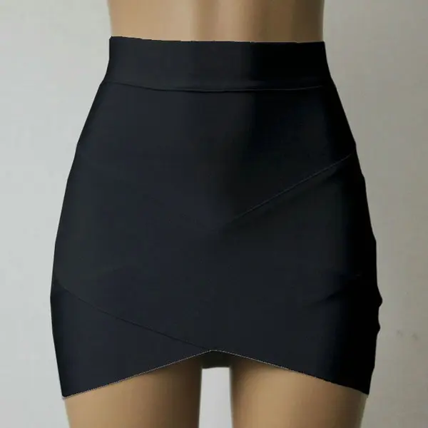 Женская стрейчевая юбка с перекрестным асимметричным подолом однотонная