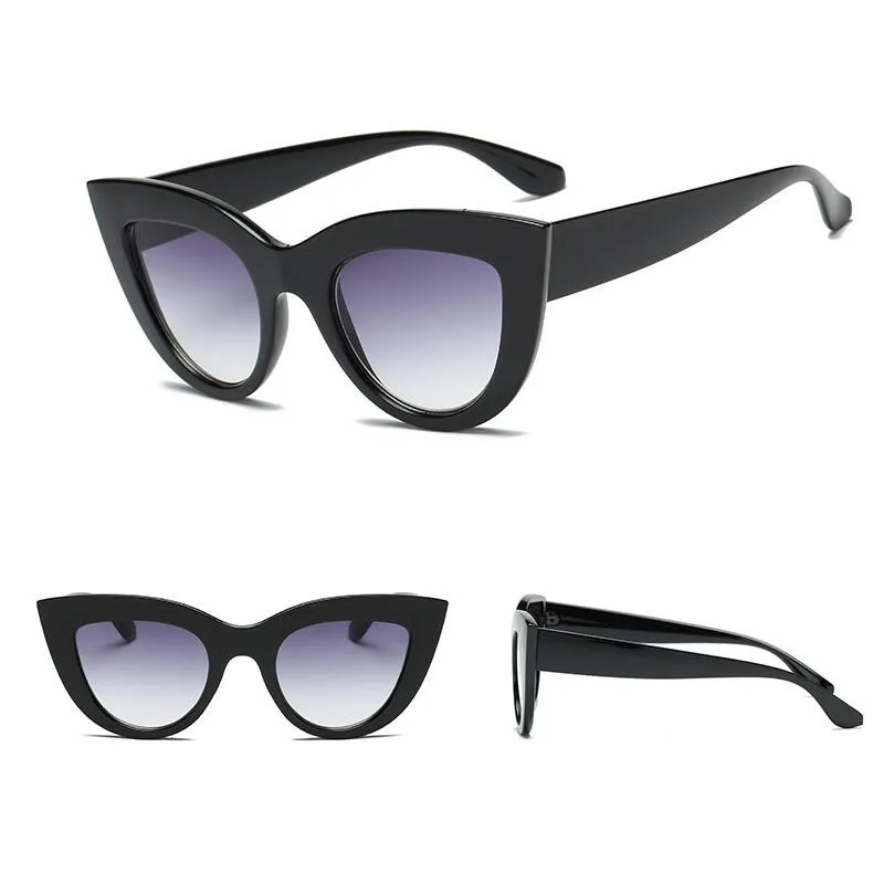 Retro Thick Frame Cat Eye Sunglasses Women Ladies Fashion Brand Designer Mirror Lens Cateye Sun Glasses For Female