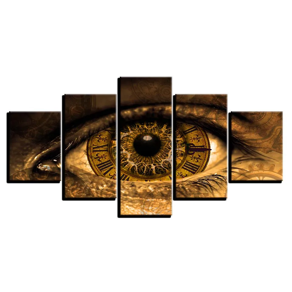 Embelish 5 Pieces HD Print Canvas Paintings Abstract Clock In The Eyes Home Decor Modular Pictures For Living Room Wall Posters | Дом и сад