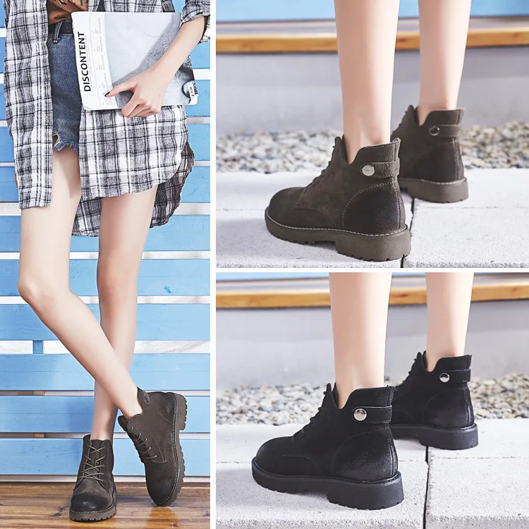 Модные женские ботинки для отдыха в стиле ретро мотоботы с круглым носком на