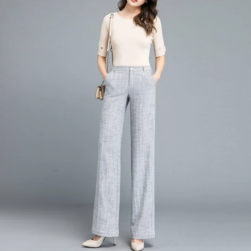 

new spring and summer office lady loose plus size thin linen brand female women girls straight pants clothing