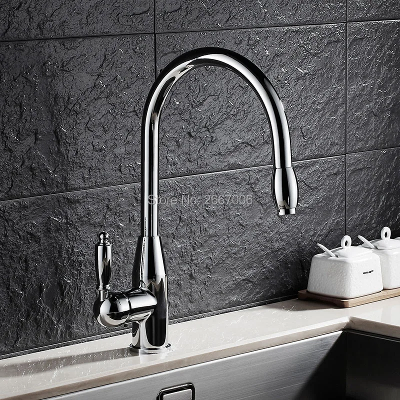 

GIZERO Retro Luxury Pull Out Sprayer Faucet Chrome Gold Antique Brass Mixer Tap With Flexible Hose Kitchen Sink Faucet GI2117