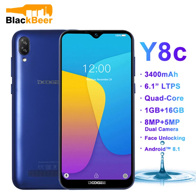 DOOGEE Y8C Y8 C 6 1 дюймов смартфон стандарта WCDMA 19:9 в виде капли воды Экран MTK6580 4 ядра Android