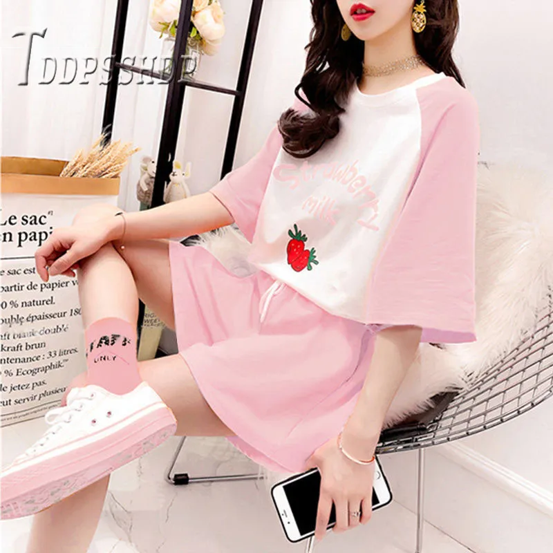 Kawaii женские наборы Ins популярные футболки и шорты женские наборы - Цвет: picture