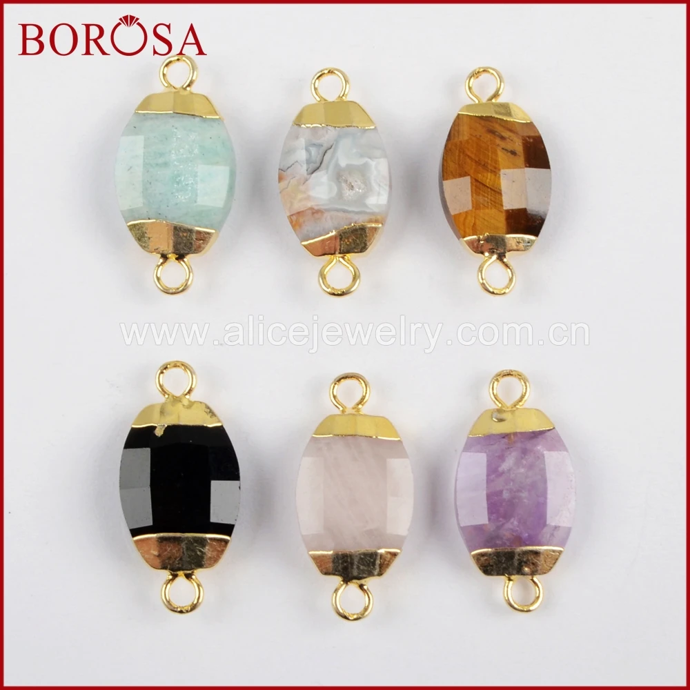 BOROSA 10 шт овальной формы многоцветные граненые камни золотой разъем для