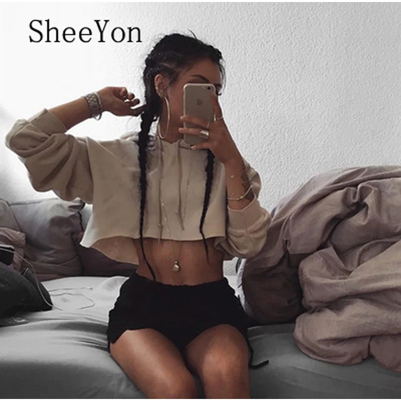 SheeYon новые осенние и зимние женские однотонные Цвет короткий отрезок топы с