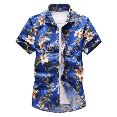 6915 dark blue 17 цветов, летние пляжные Гавайские мужские рубашки с коротким рукавом, футболка с цветочным принтом, праздничные рубашки Camisa Hawaiana, брендовые рубашки 6XL 7XL - Цвет: 6915 dark blue