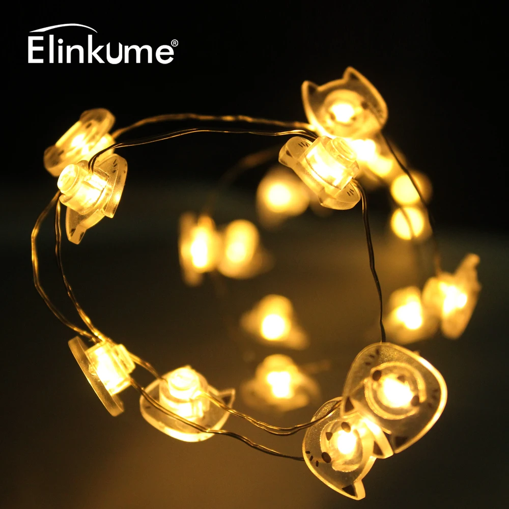Elinkume мультфильм 2 м светодиодный светильник 20 s кот медный провод Сказочный на
