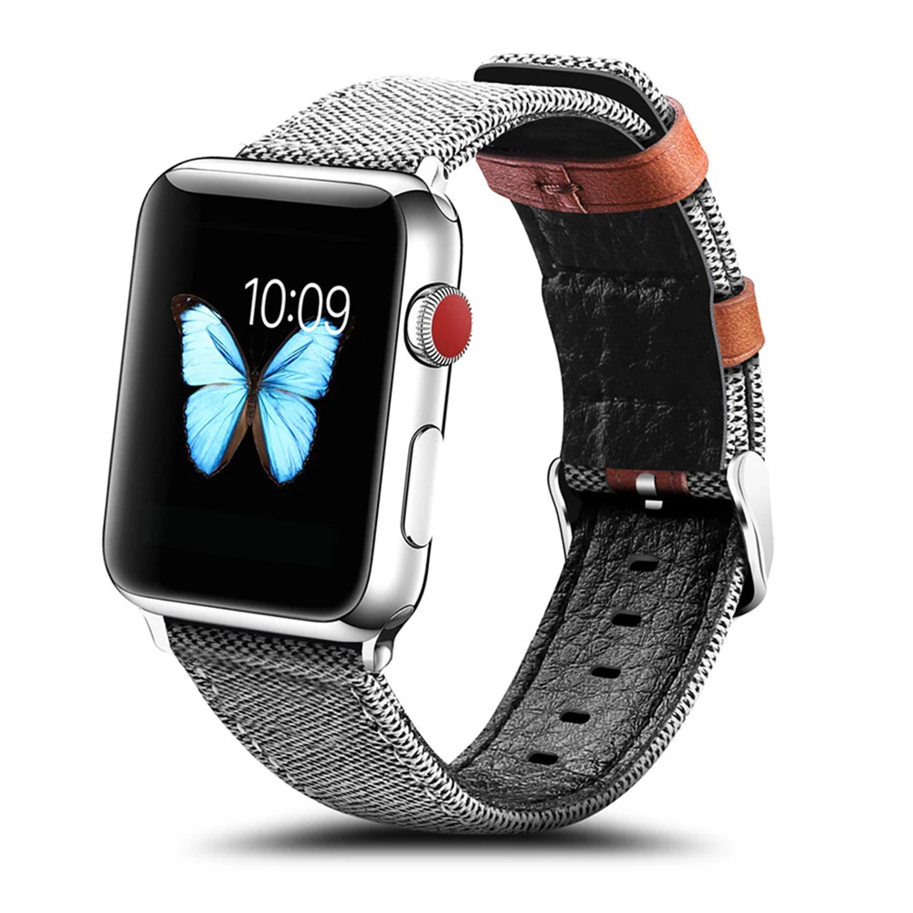 Классический джинсовый/кожаный ремешок для Apple Watch 38 мм 40 мм 42 мм 44 мм тканевый браслет для iWatch серии 2 3 4 ремешок для часов