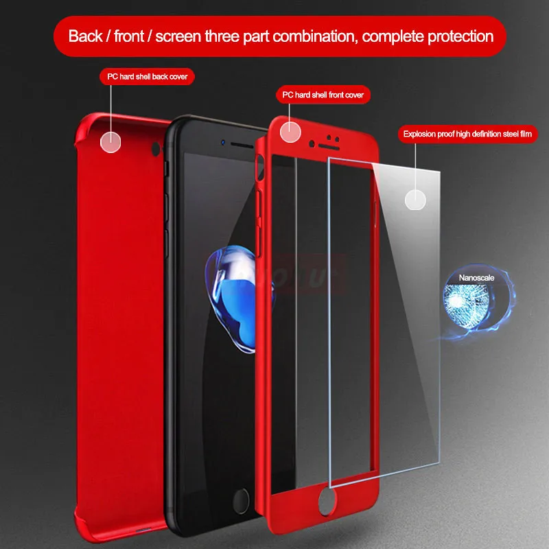 SHUOHU 360 Full Protection Luxury Phone Cases for Iphone X 8 7 6 6S Plus Case PC Cover 5S SE 5 with Glass Funda |
