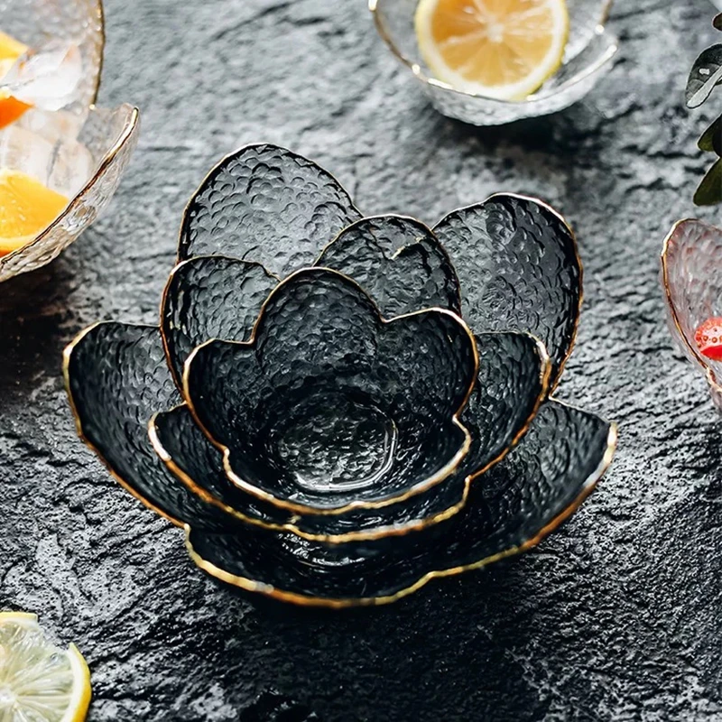 Gold rimed elegant glass salad bowls Cherry blossoms fruit candy | Дом и сад