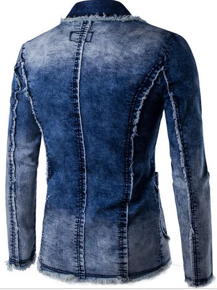 New Men's Jeans Suit Jacket 2018 Two-button Trim Fur-trimmed Casual Mens Blazer Blue Blazers | Мужская одежда