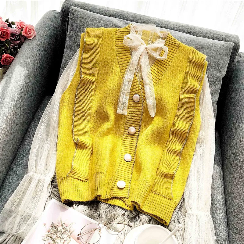 Жилет без рукавов с оборками свитер комплект из двух предметов версия свободного