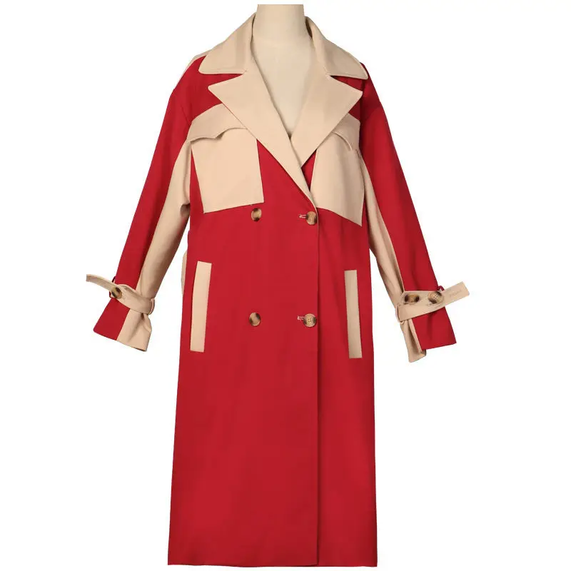 

Hit Color Trench Coat Femme Long Sleeve Patchwork Windbreaker Women Autumn 2019 Fashion Casual New Bandage Streetwear f975